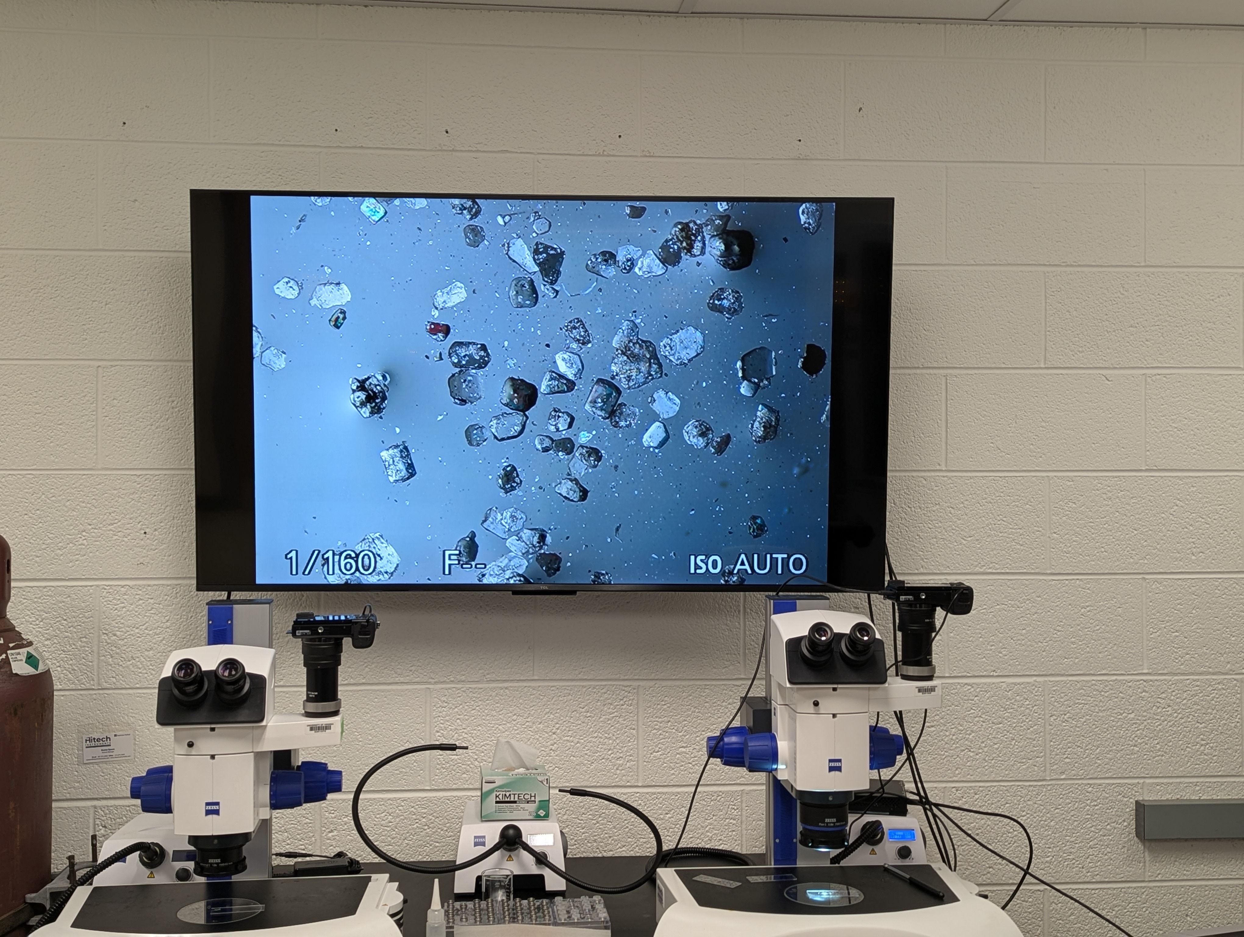 The microscopes and display screen of the X-ray diffraction lab