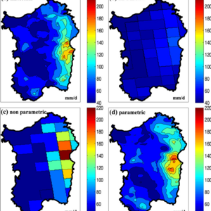 Rainfall intensity estimates (mm/d) at return period level T = 5 years. Observations and different products are shown.