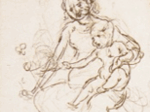sketch of a woman with a baby, clearly old