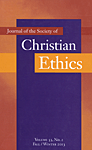 Cover of the Journal of the Society of Christian Ethics with orange and purple color blocks