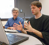 Faculty such as Jeffrey Corwin, left, an expert on the restoration of hearing loss, routinely work with undergraduates in their labs.