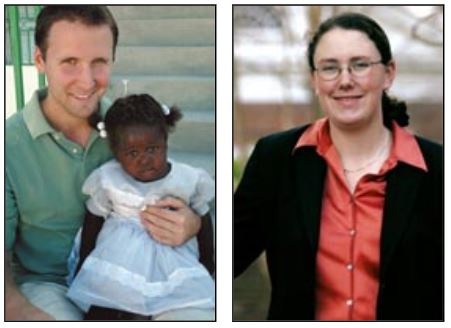 Justin Mutter (shown with his goddaughter in Haiti) and Meghan Sullivan were among the thirty-two new Rhodes Scholars chosen to study at the University of Oxford.