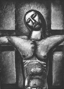 drawing by Rouault of Jesus crucified on a cross