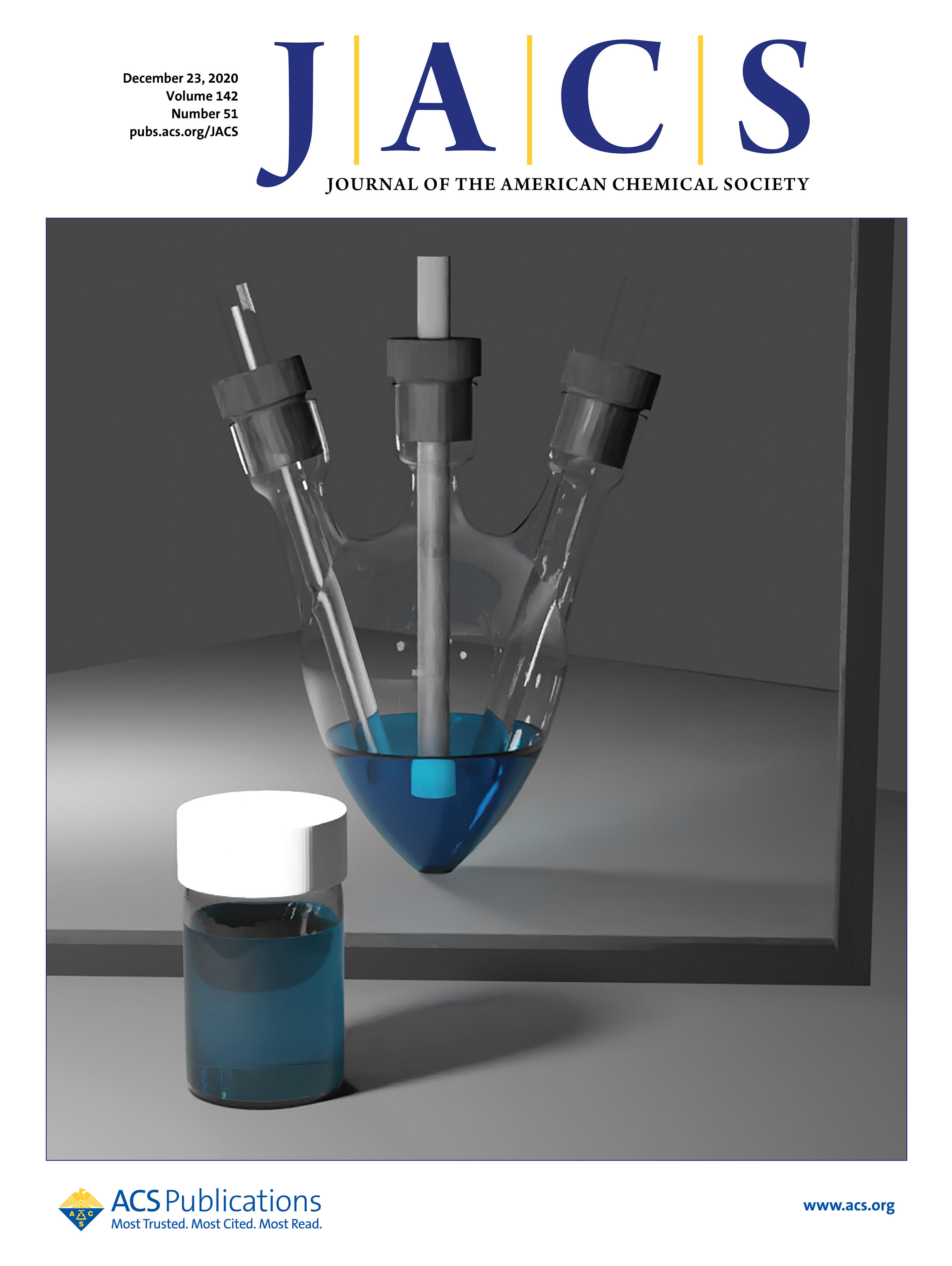 Journal cover showing a vial in the foreground and an electrochemical cell as a reflection in a mirror