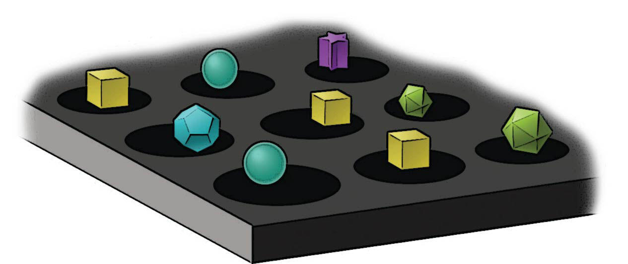 Cartoon of nanoparticles with different shapes arrayed on an electrode surface