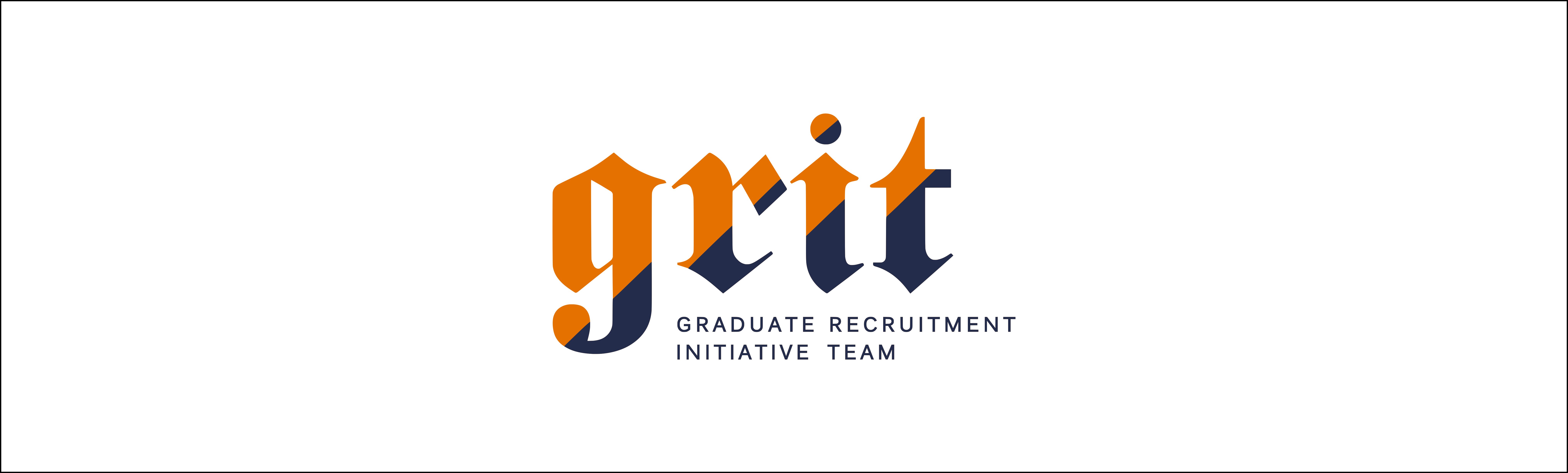 GRIT logo, the letters grit are colored half orange and half navy. Below "rit" is the acronym spelled out in small navy font: graduate recruitment initiative team