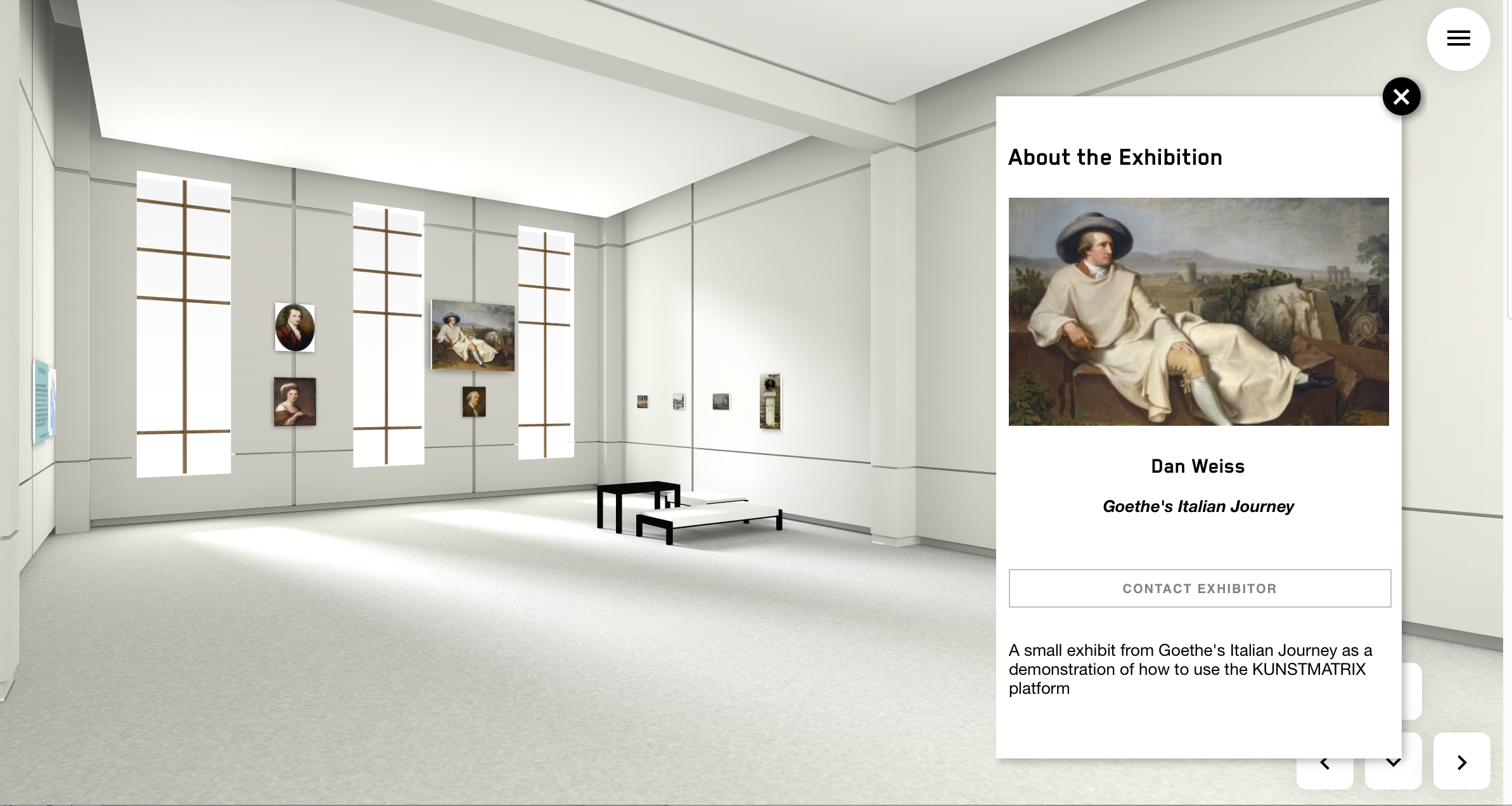 Screenshot of Goethe exhibit on KUNSTMATRIX