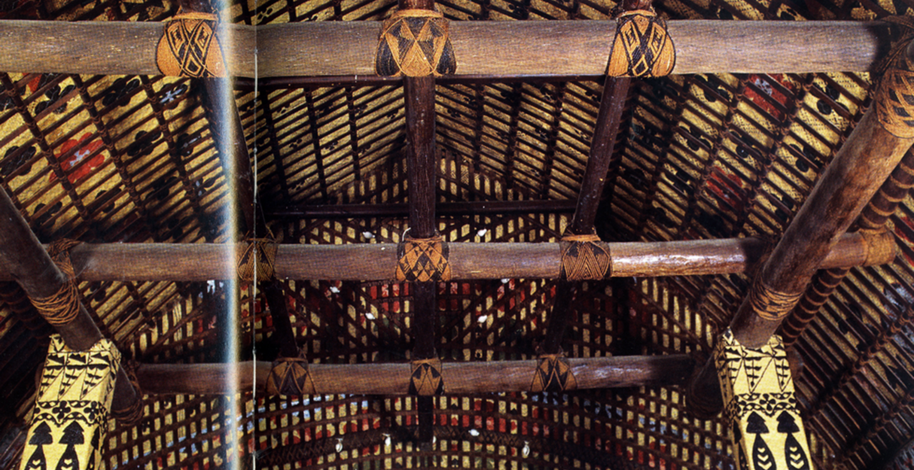 Detail of traditional fale tong roof construction, Huku’alofa, Tonga, 1998. 