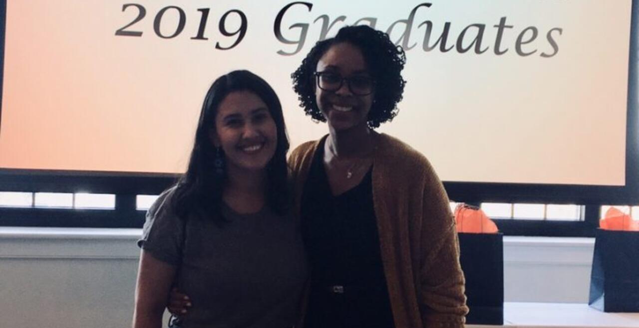 A photo of Andrea Negrete and Janelle Billingsley winning the 2019 UVA Award for Excellence in Graduate Diversity