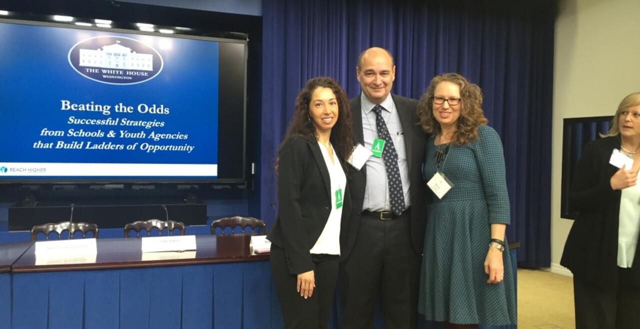 A photo of Noelle Hurd, Patrick Tolan, and Nancy Deutsch at the White House in March 2016