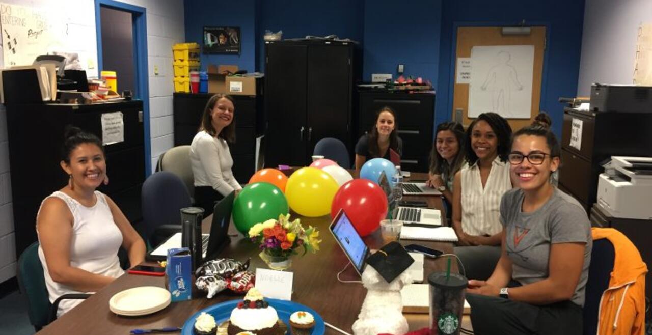 A photo of the lab celebrating Dr. Noelle Hurd's Promotion to Associate Professor