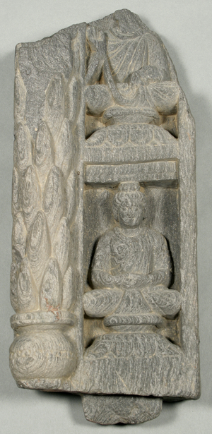 Fragment of Relief Sculpture 2nd century - 3rd century Unknown Gandharan Artist  Asia, Pakistan, Swat Valley Gray schist, 4 11/16 x 11 1/4 x 2 7/8 in. Gift of Edward C. Ingraham, 1983.69.5